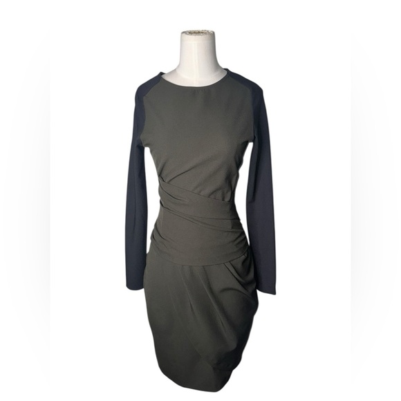 Zara Olive Green & Black Sheath  Wrap Elegant Dress XS - Picture 6 of 6